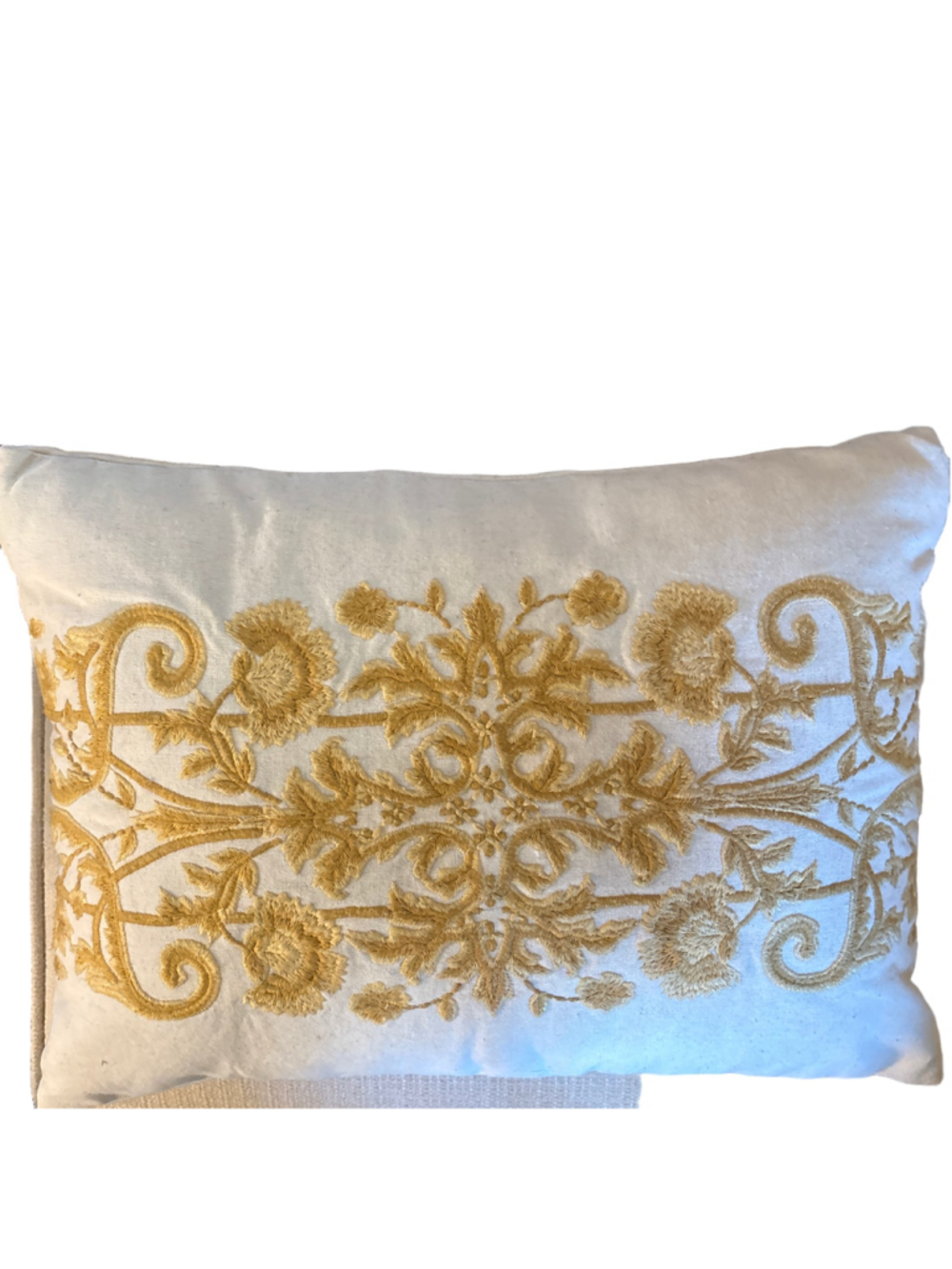 Pier 1 Accent Pillow One Size White Gold Embroidered Floral 14”x10”